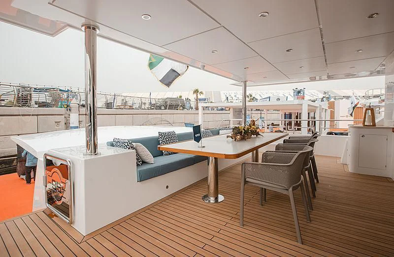 a large room with a couch and a table aboard DIGNITY Yacht for Sale