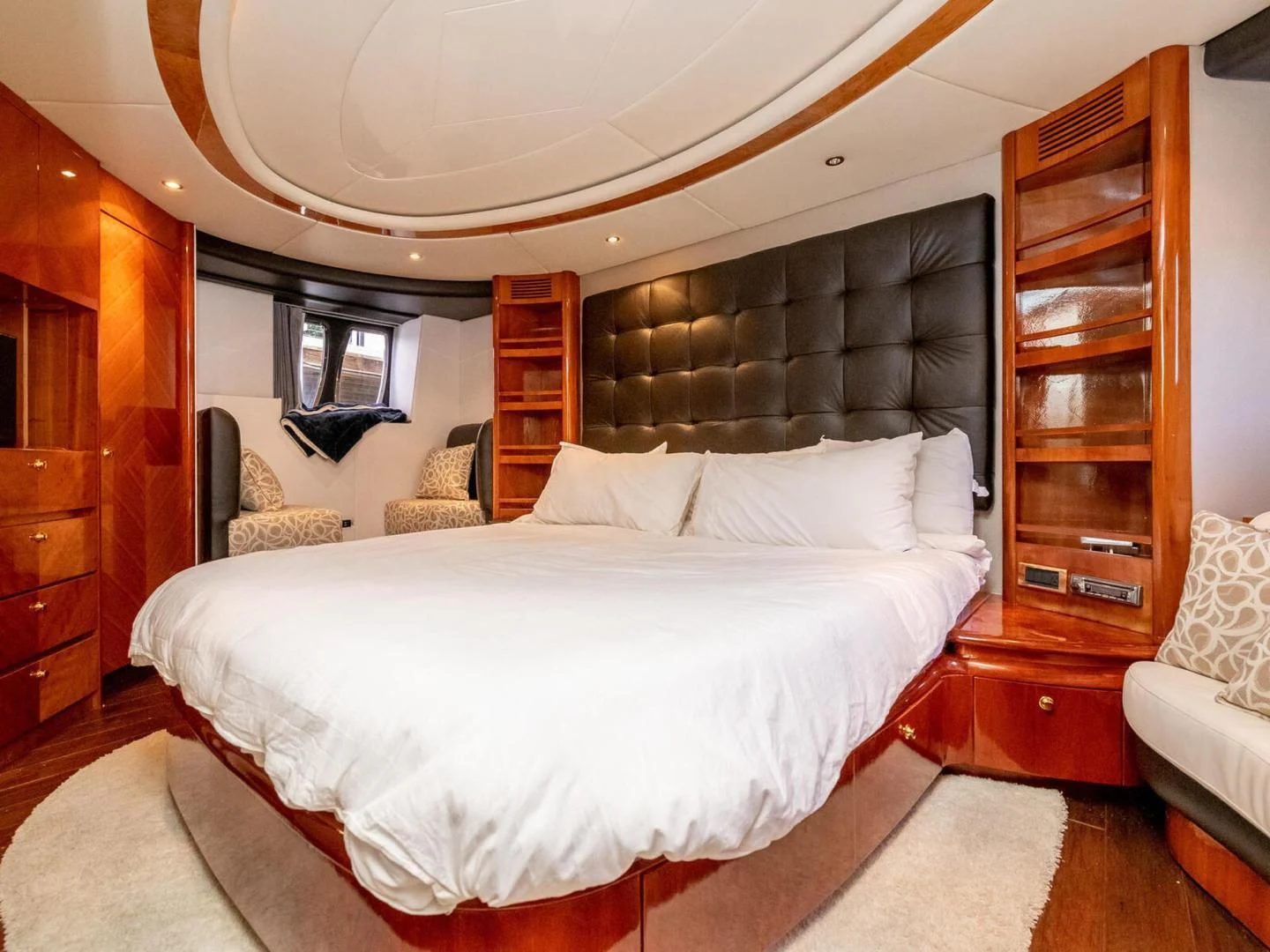 a large bed in a room aboard NUEVA OLA Yacht for Sale
