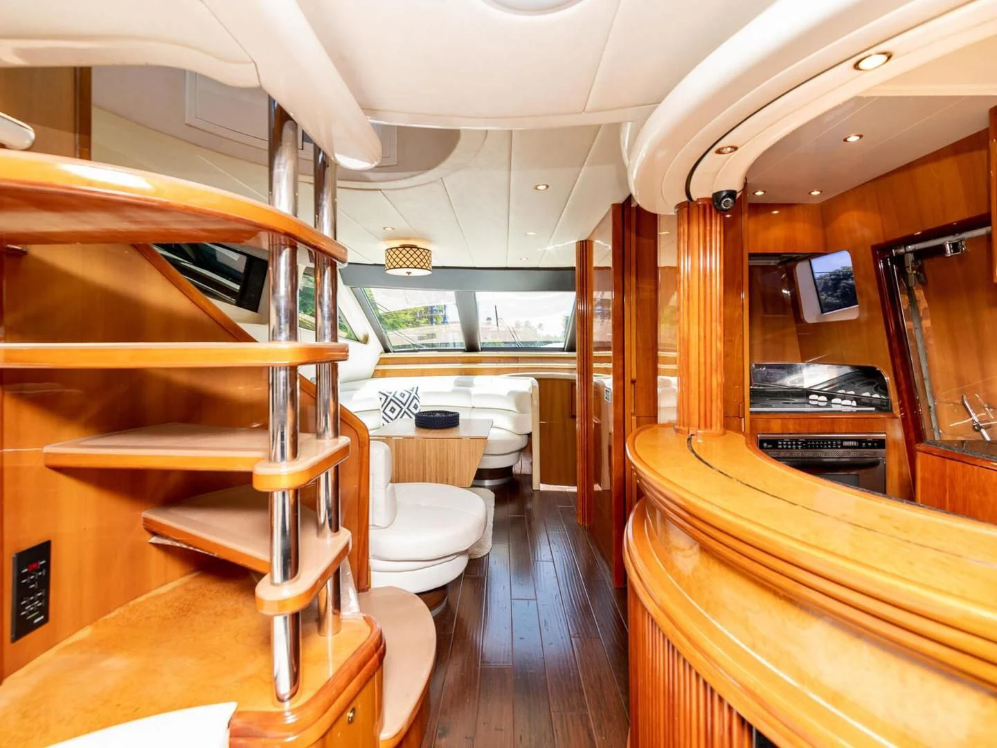 a room with wood furniture aboard NUEVA OLA Yacht for Sale