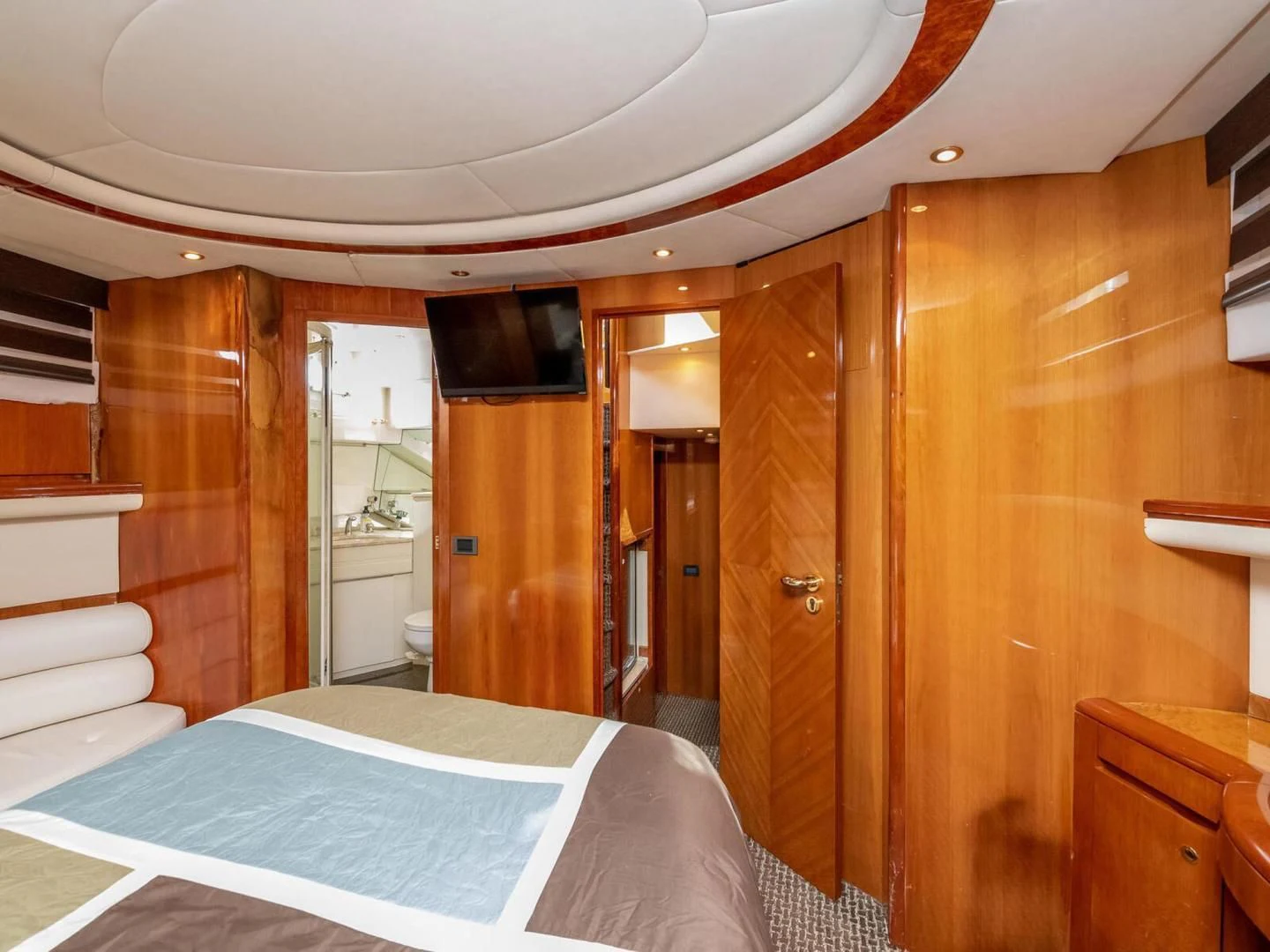 a bed in a room aboard NUEVA OLA Yacht for Sale