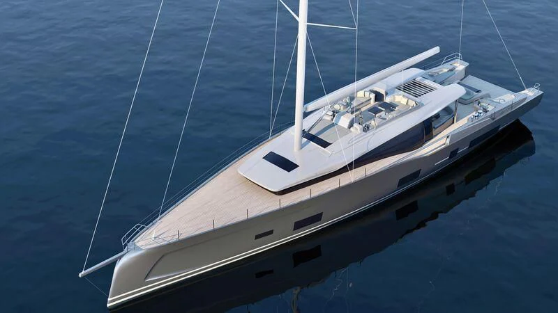 a white boat on the water aboard CO.ONE 140 Yacht for Sale