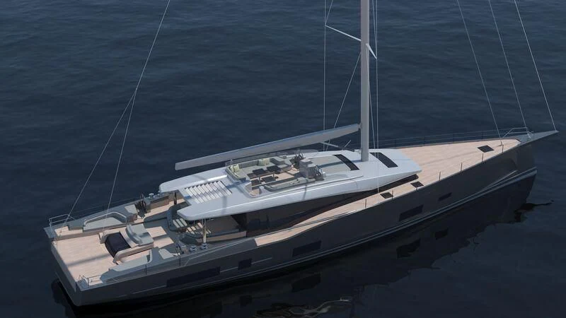 a white yacht in the water aboard CO.ONE 140 Yacht for Sale