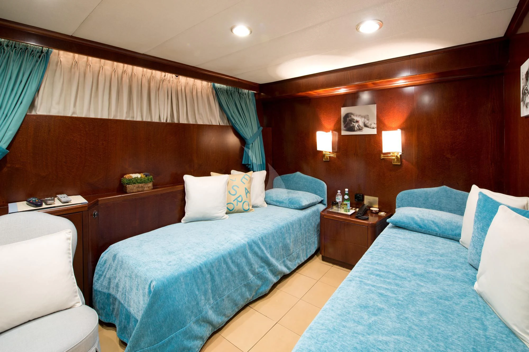 a room with two beds aboard SIRAHMY Yacht for Sale