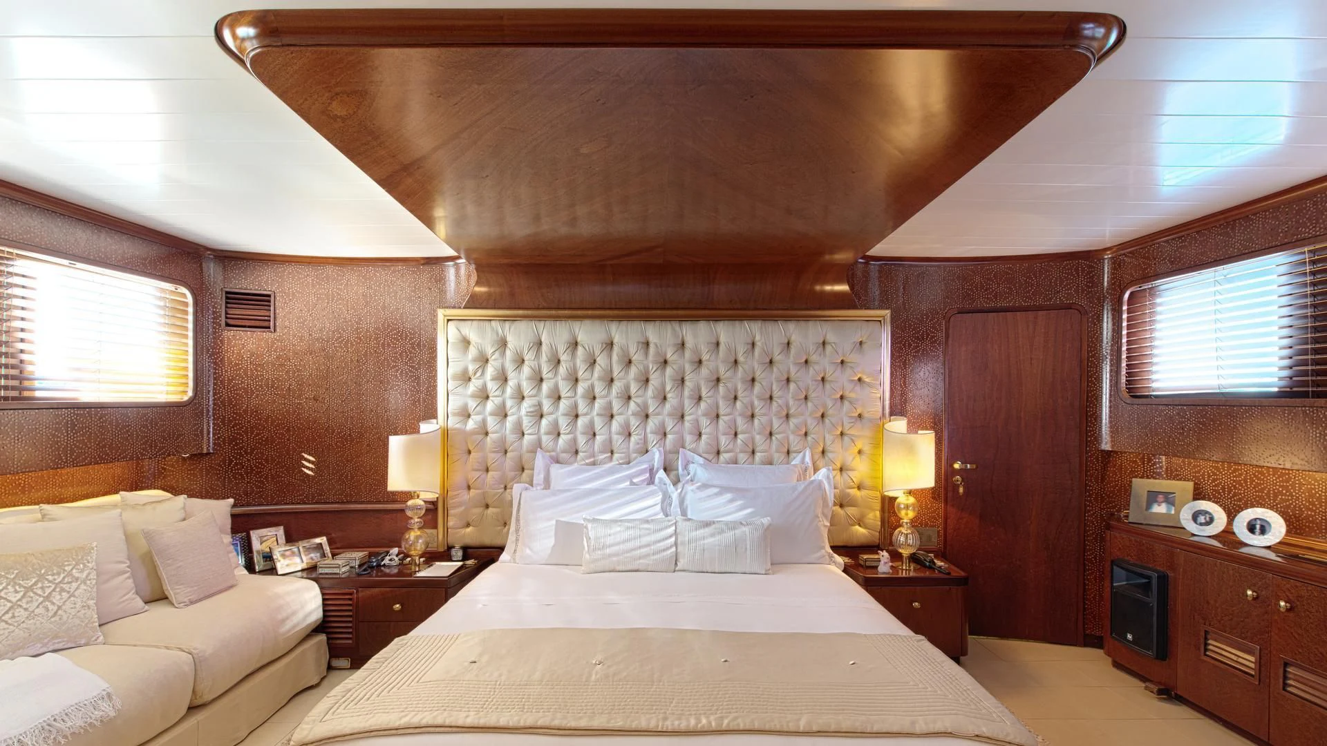 a room with two beds aboard SIRAHMY Yacht for Sale