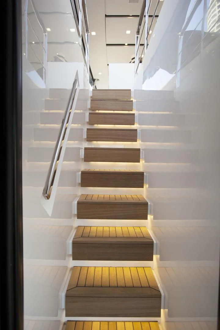 a staircase with a railing aboard GOLDEN YACHT Yacht for Sale
