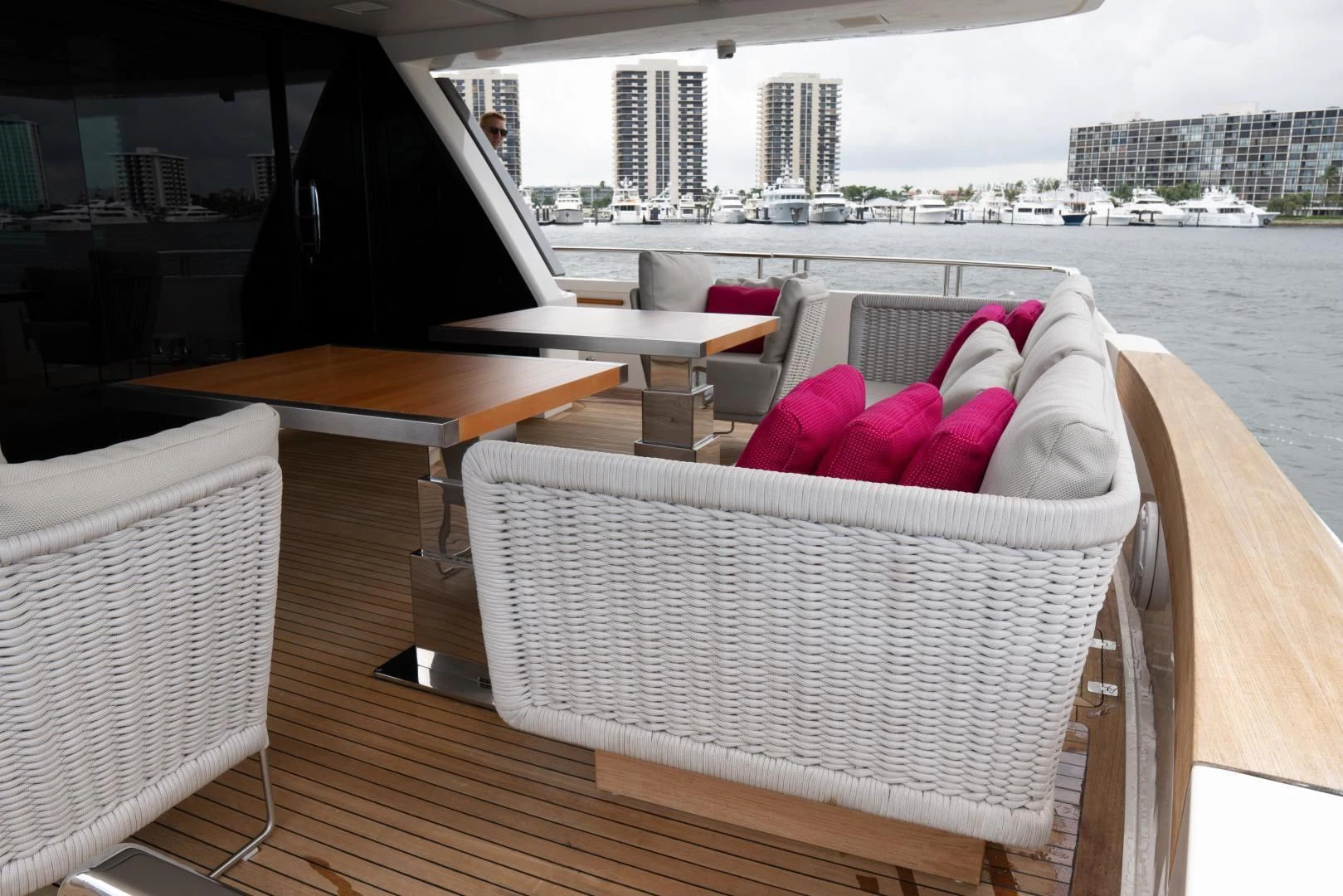a table and chairs on a balcony aboard GOLDEN YACHT Yacht for Sale