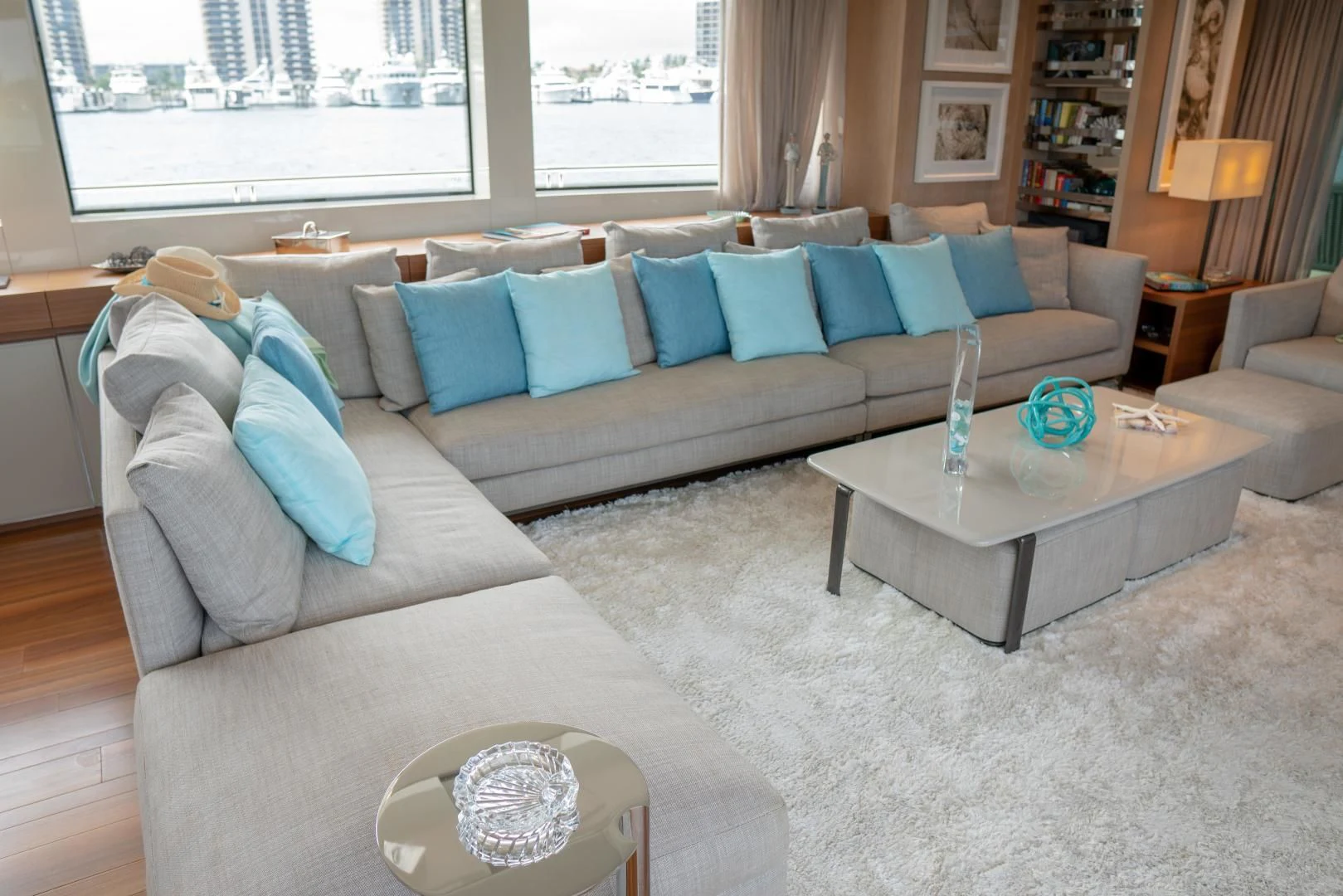 a living room with a couch and a coffee table aboard GOLDEN YACHT Yacht for Sale