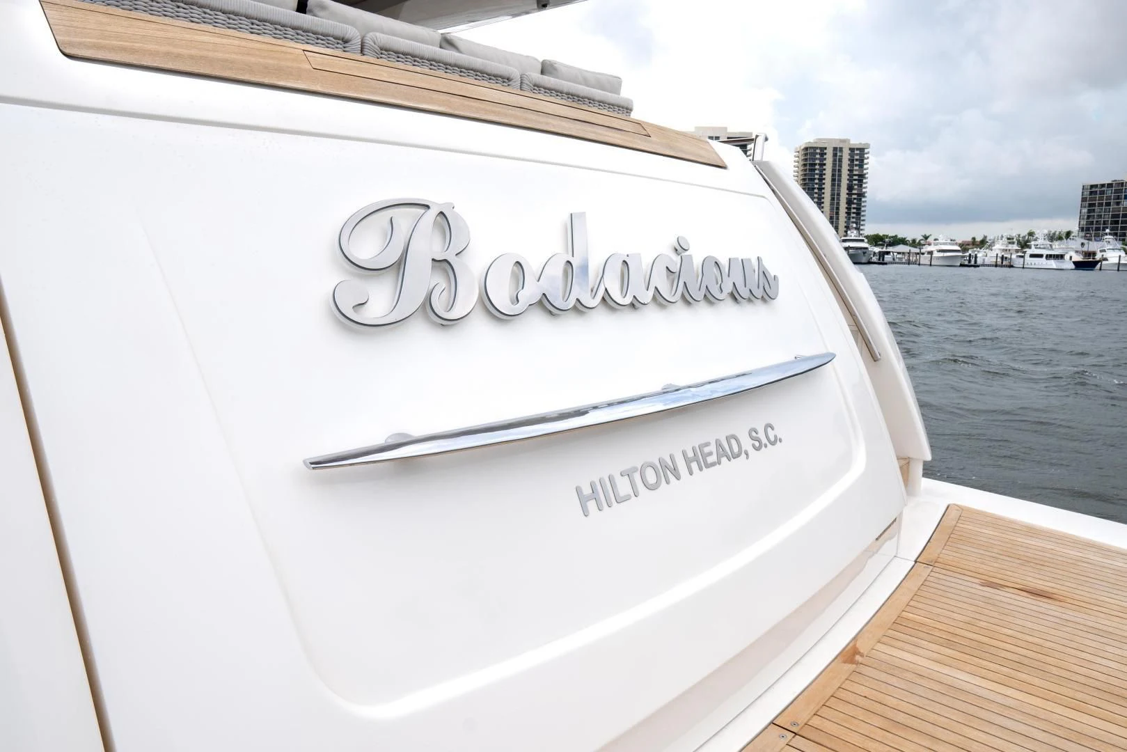 a white sign on a boat aboard GOLDEN YACHT Yacht for Sale