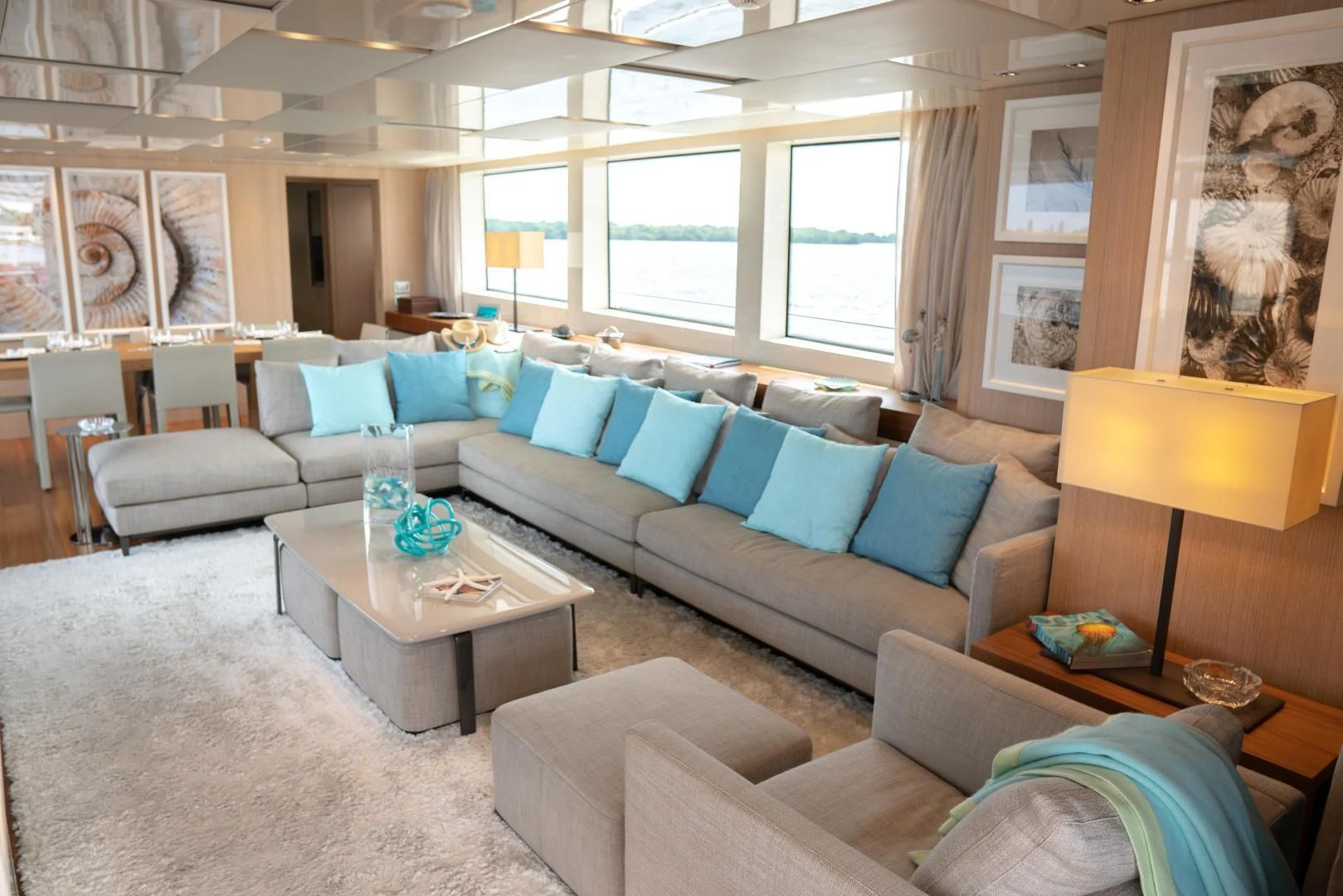 a living room with a couch and a coffee table aboard GOLDEN YACHT Yacht for Sale