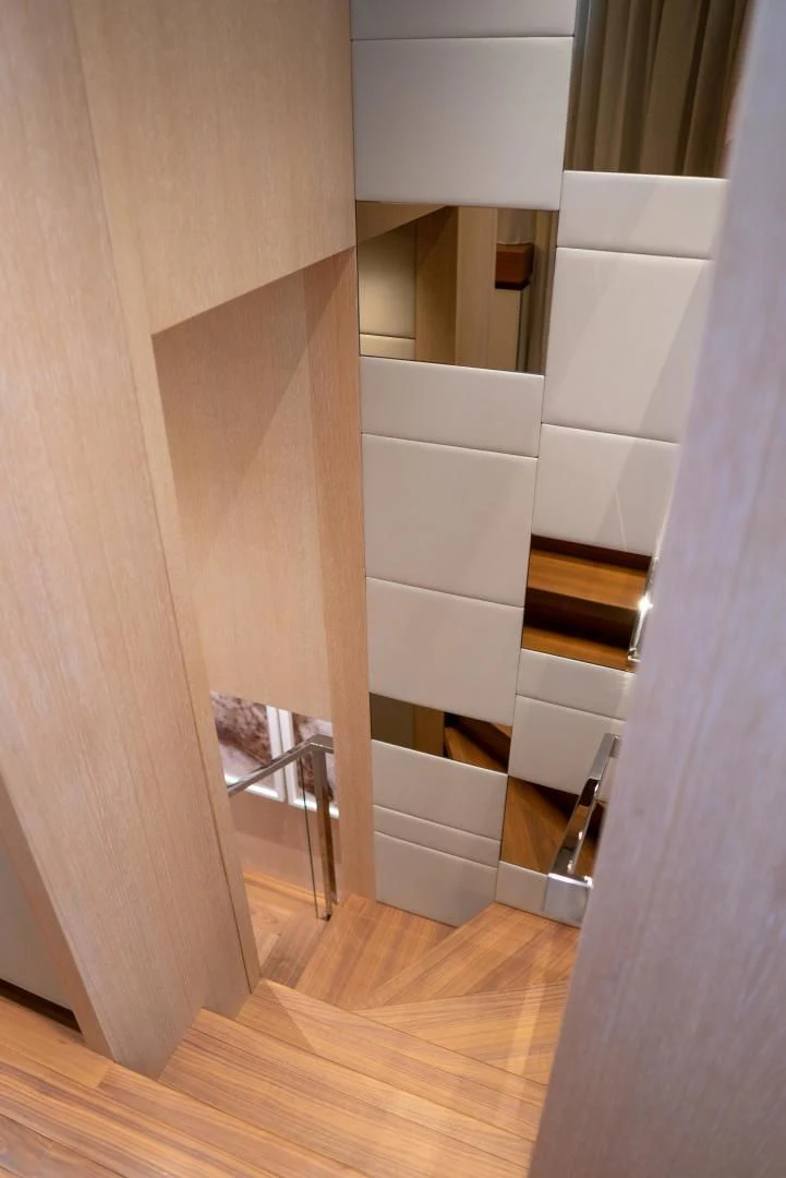 a staircase with a wood floor aboard GOLDEN YACHT Yacht for Sale