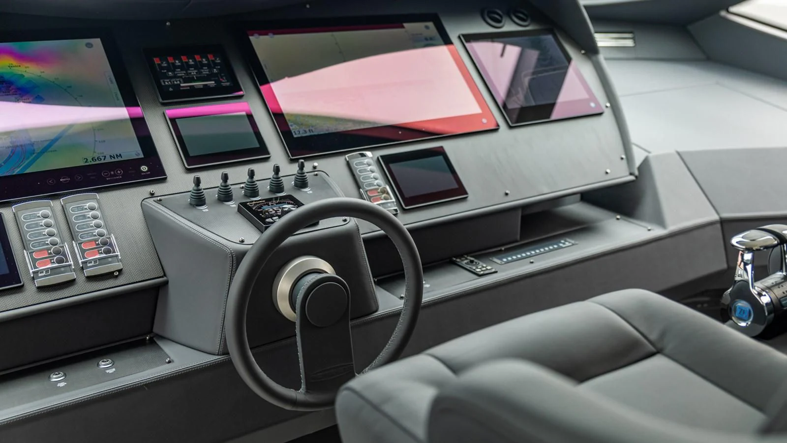 a control panel of a car aboard NAAV Yacht for Sale