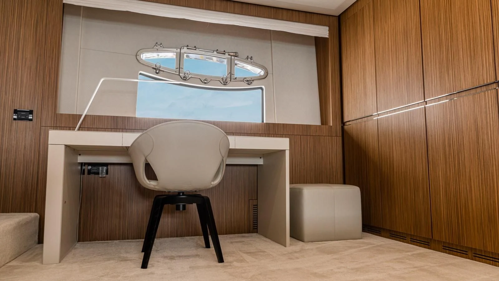 a chair in a room aboard NAAV Yacht for Sale