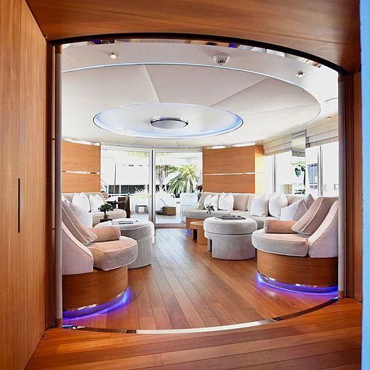 a room with a large mirror aboard LIFE SAGA Yacht for Sale