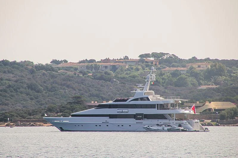 a large ship in the water aboard LIFE SAGA Yacht for Sale