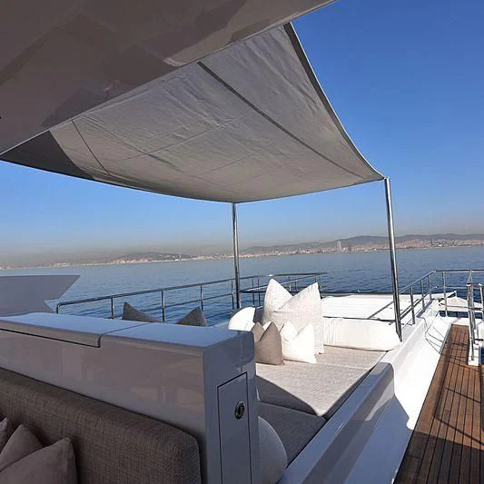 a bed on a boat aboard LIFE SAGA Yacht for Sale