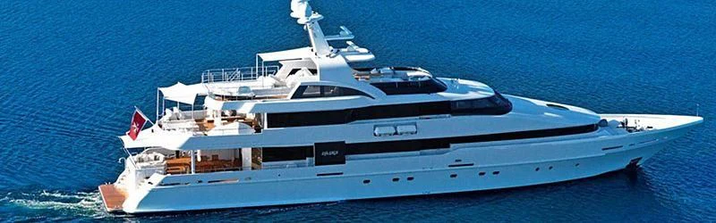 a white yacht on the water aboard LIFE SAGA Yacht for Sale