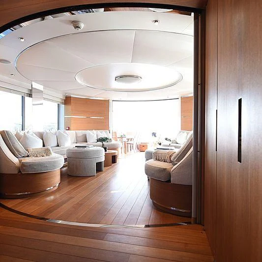 a room with a large ceiling aboard LIFE SAGA Yacht for Sale