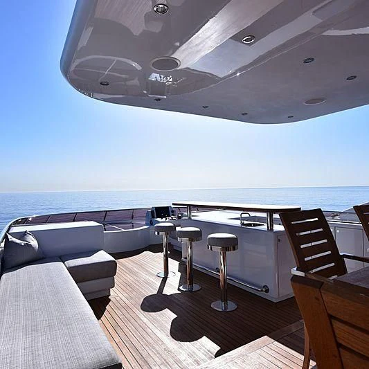 a room with a view of the ocean and the deck aboard LIFE SAGA Yacht for Sale
