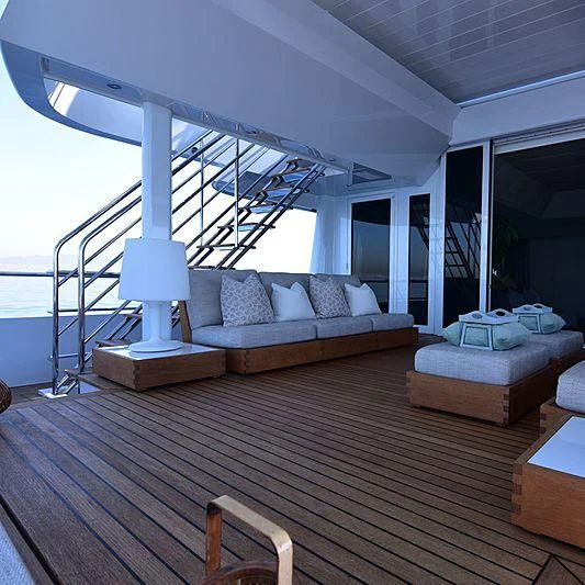 a modern looking living room aboard LIFE SAGA Yacht for Sale