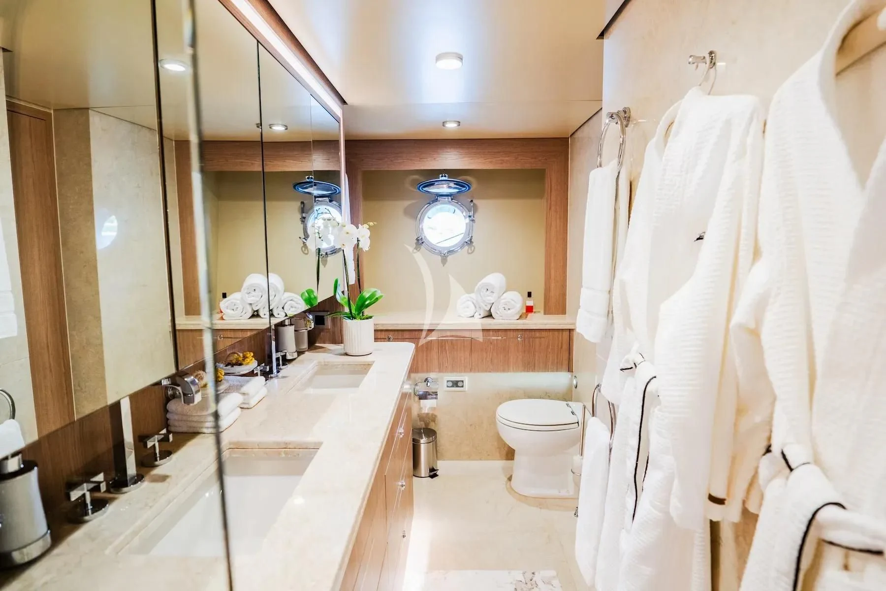 a bathroom with a bathtub and toilet aboard CARPE DIEM Yacht for Sale