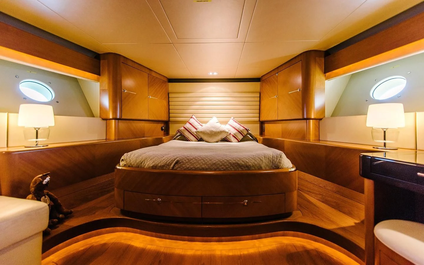 a bed in a room aboard CARPE DIEM Yacht for Sale