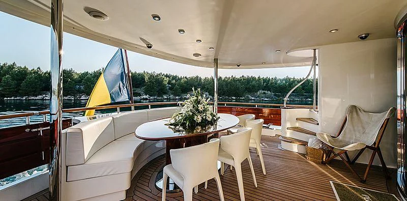 a table and chairs on a boat aboard CARPE DIEM Yacht for Sale