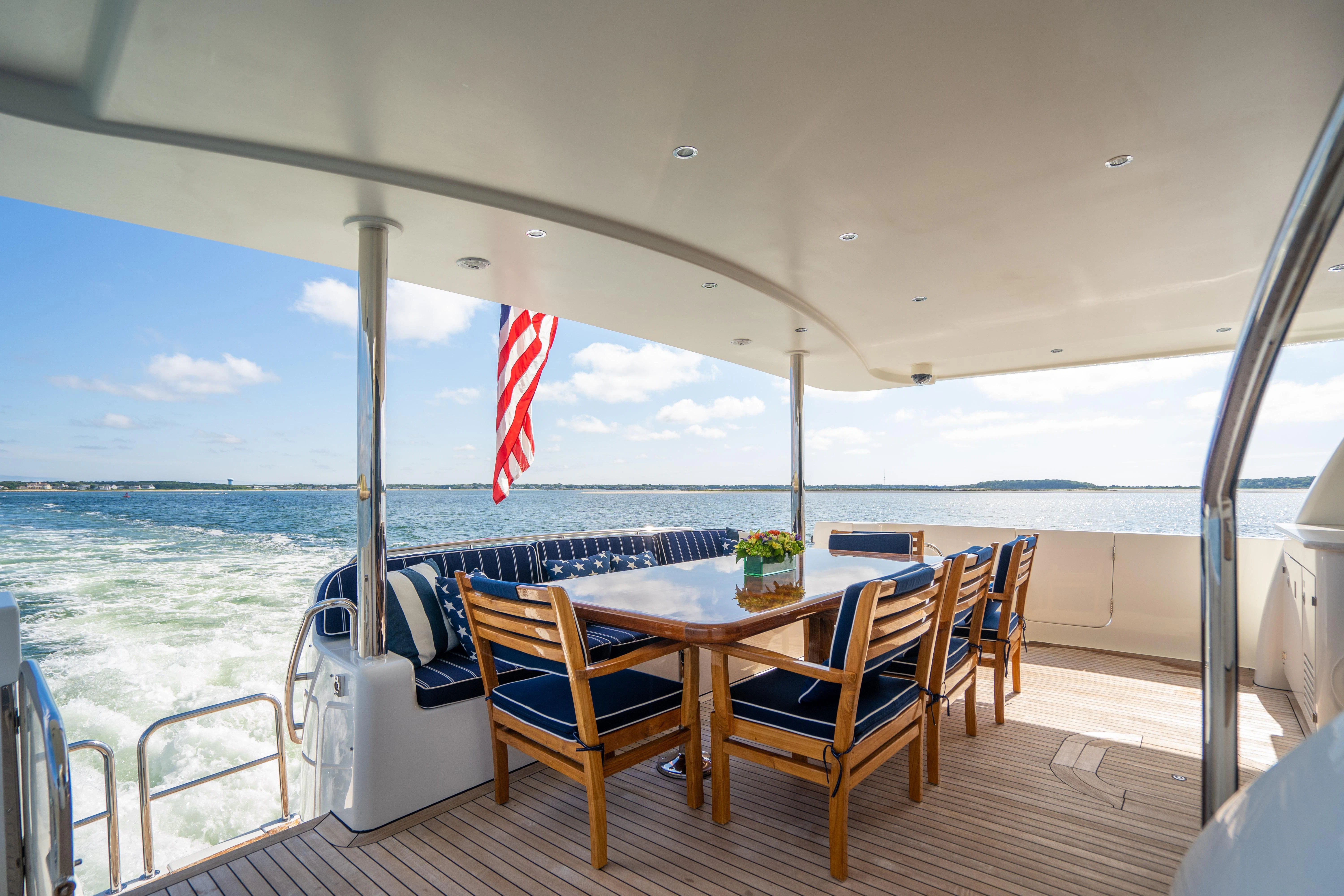 a table on a boat aboard CARPE DIEM Yacht for Sale