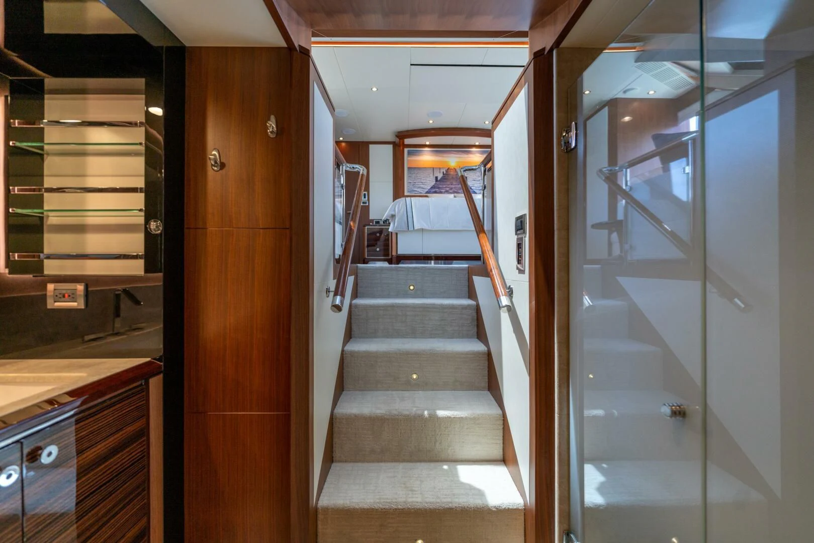 a hallway with doors aboard ZEPHYR Yacht for Charter