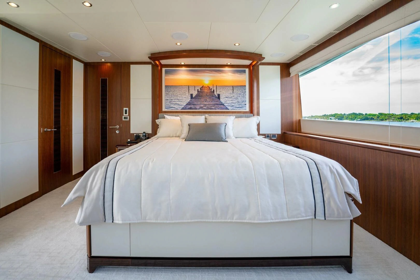 a bed in a room aboard ZEPHYR Yacht for Charter