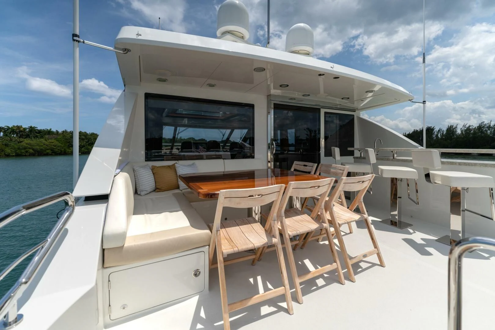 a boat with chairs on the deck aboard ZEPHYR Yacht for Charter
