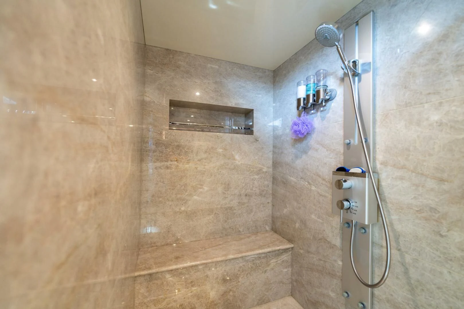 a shower with a glass door aboard ZEPHYR Yacht for Charter