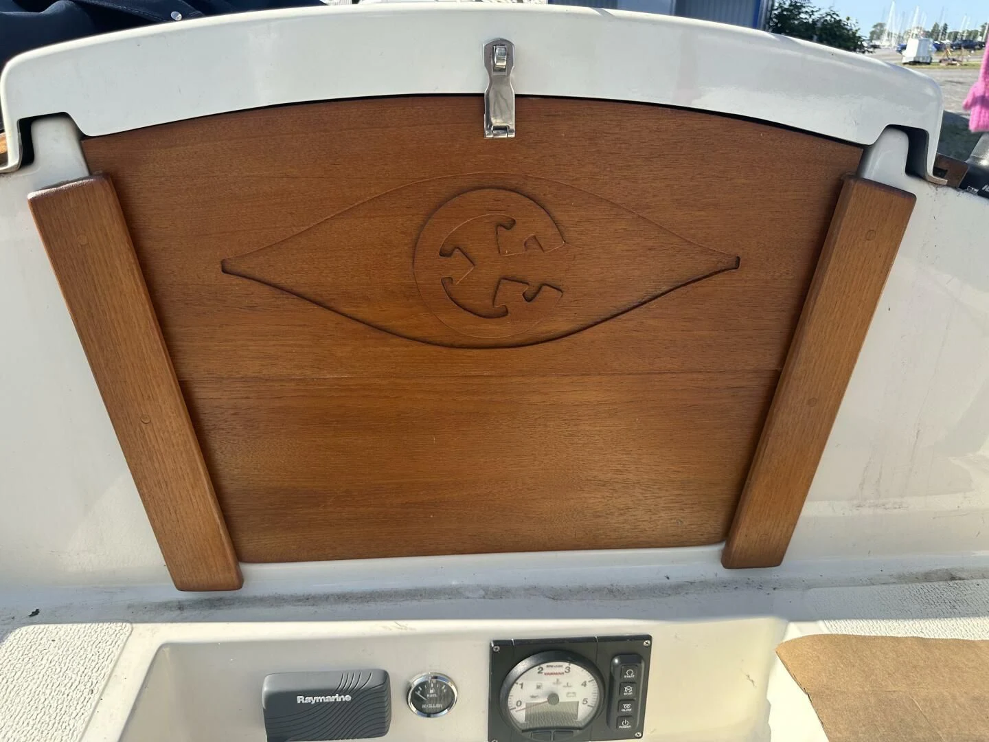 a wooden box with a picture on it aboard ZEPHYR Yacht for Charter