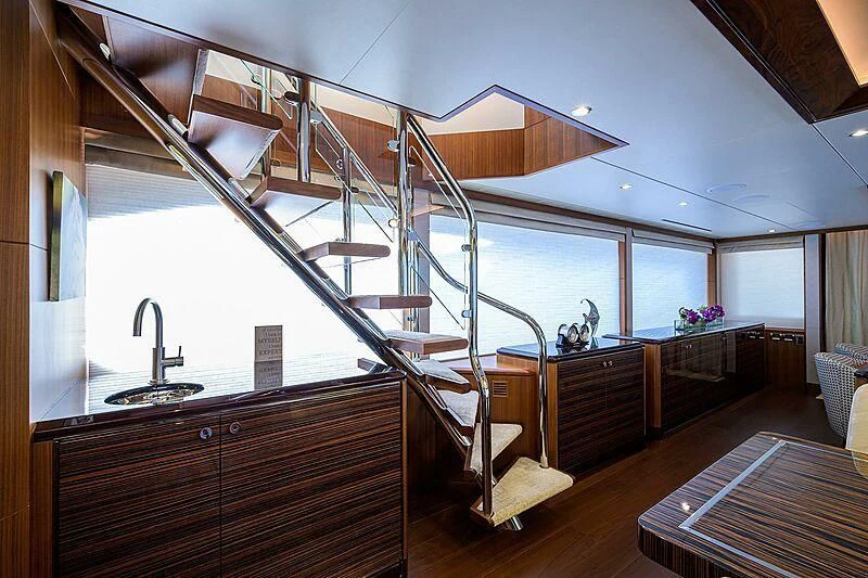 a modern looking kitchen with a glass ceiling aboard ZEPHYR Yacht for Charter
