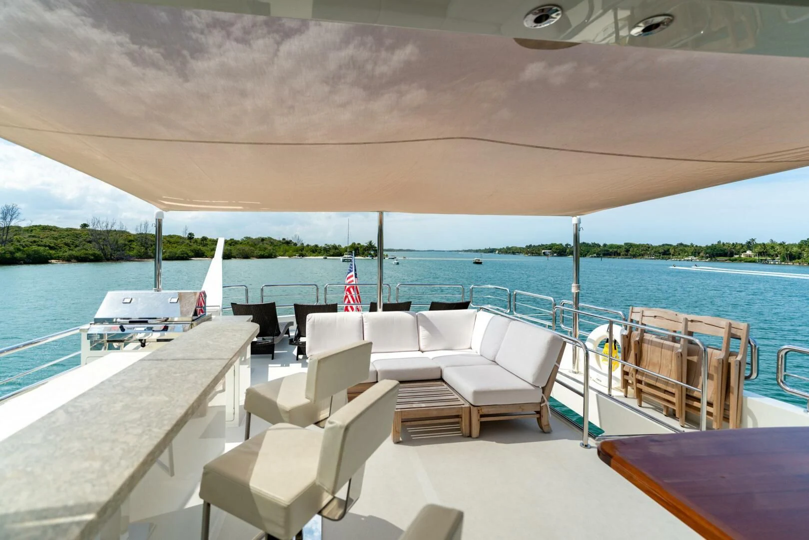 a lounge area on a boat aboard ZEPHYR Yacht for Charter