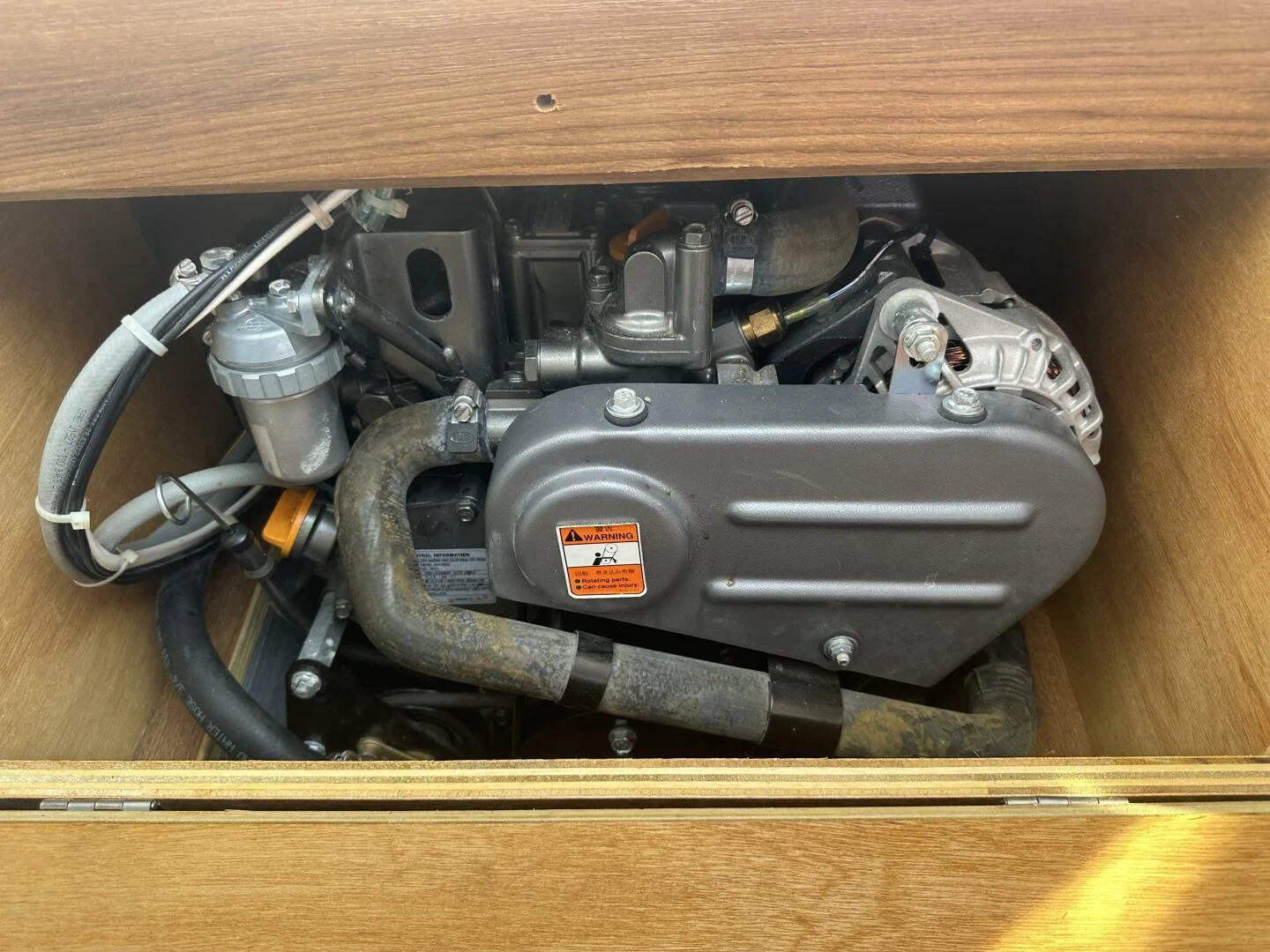 a black and silver engine aboard ZEPHYR Yacht for Charter