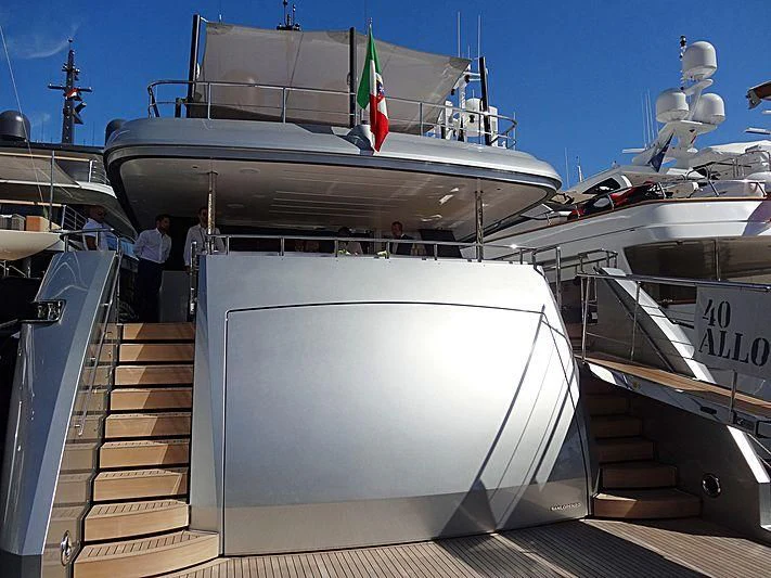 a large boat with stairs aboard LADY A Yacht for Sale