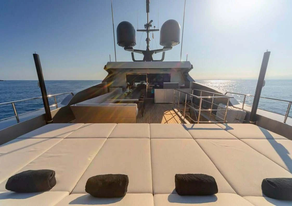 a large ship on a deck aboard LADY A Yacht for Sale