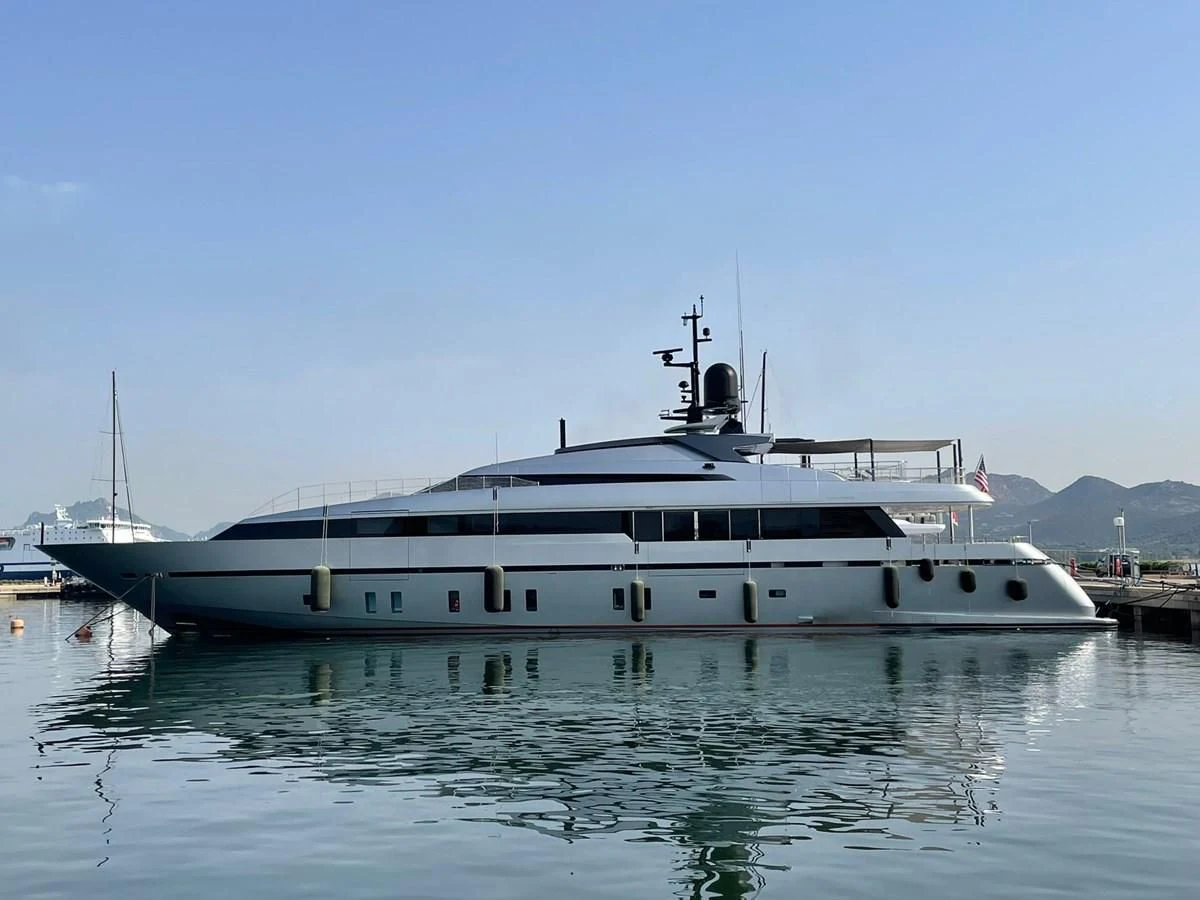 a white boat in the water aboard LADY A Yacht for Sale