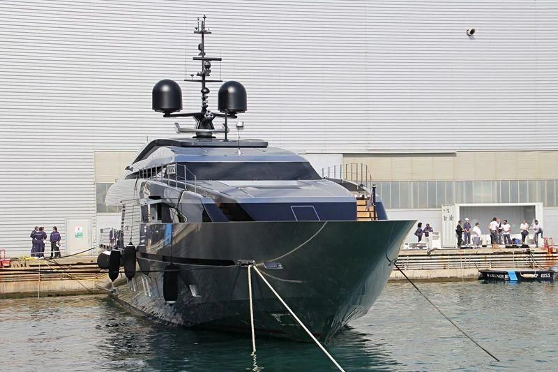 a boat docked in a building aboard LADY A Yacht for Sale