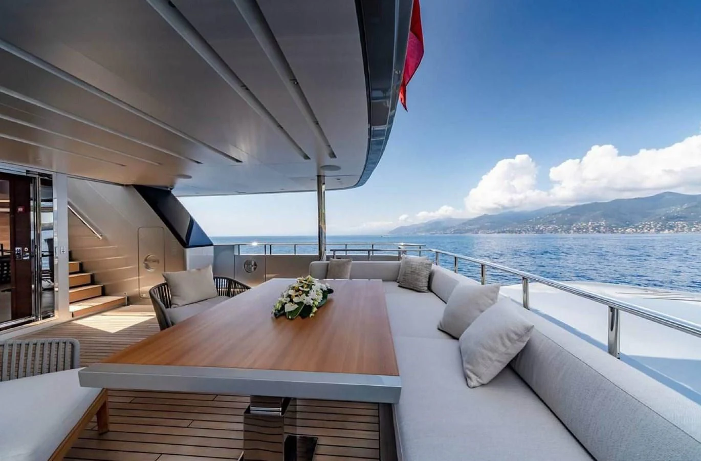 a large bed on a boat aboard LADY A Yacht for Sale