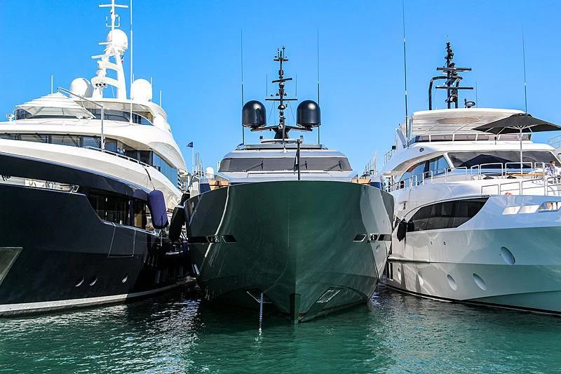 several boats in a harbor aboard LADY A Yacht for Sale