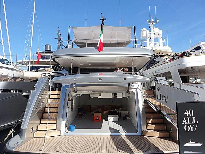 a boat docked at a pier aboard LADY A Yacht for Sale
