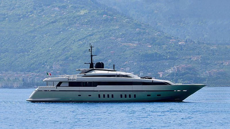 a large white boat in the water aboard LADY A Yacht for Sale