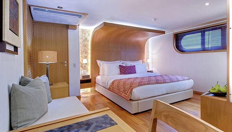 a bed in a room aboard SALILA Yacht for Sale