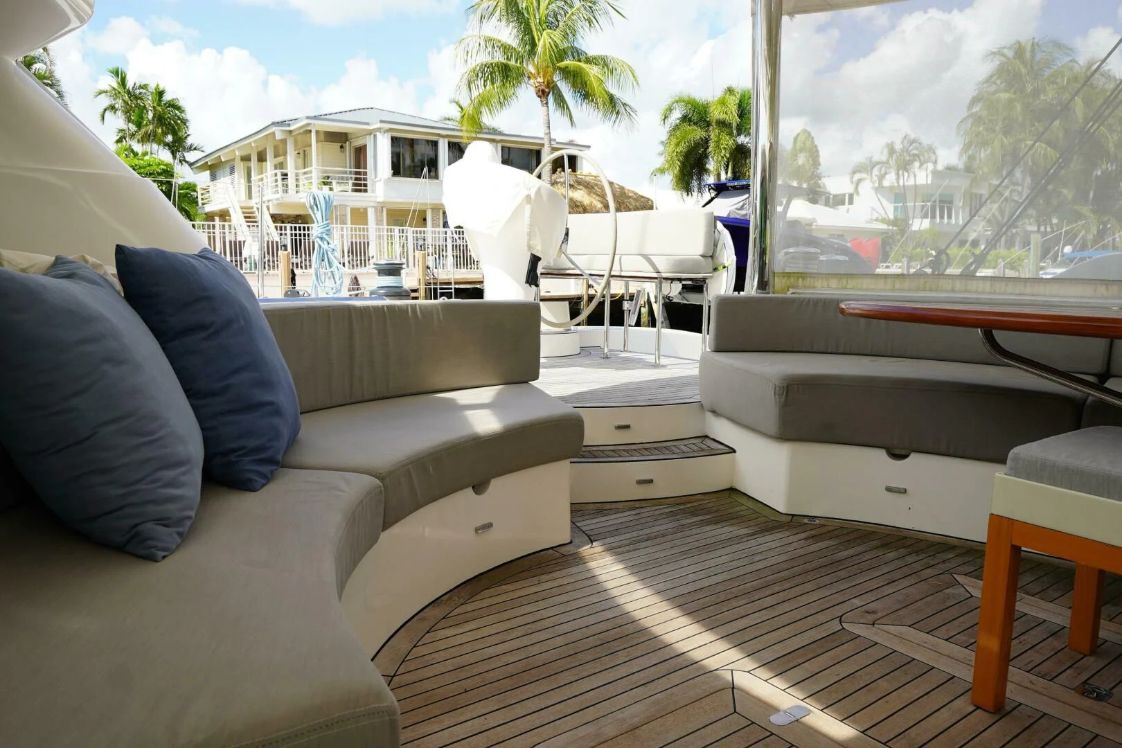 a living room with a piano aboard LAYSAN Yacht for Sale