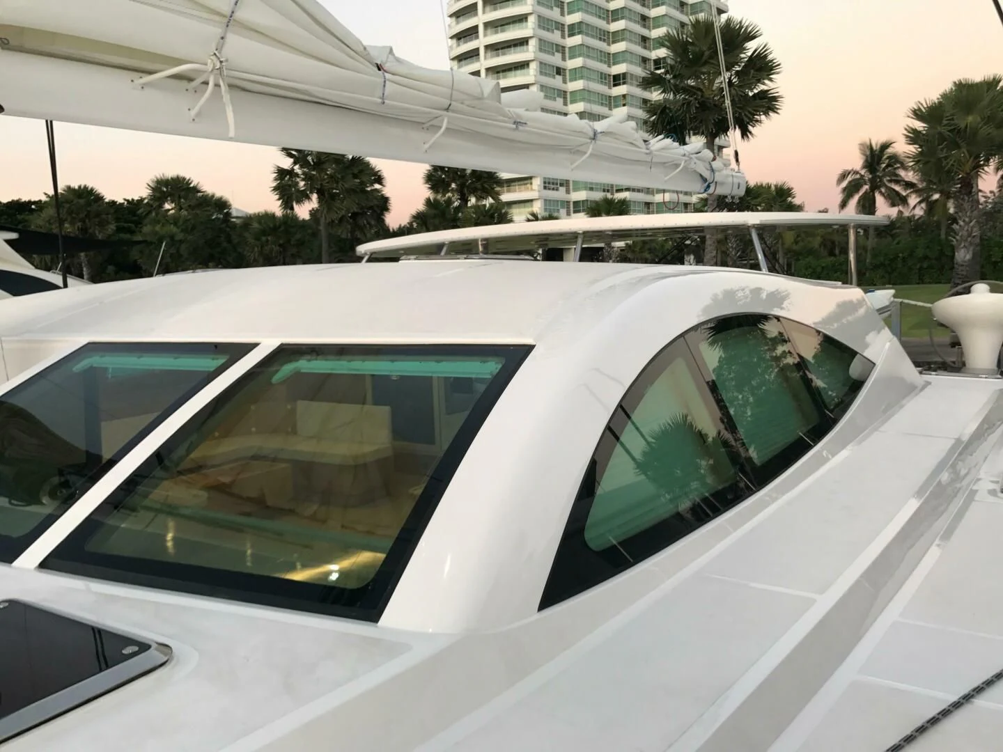 a white car with a windshield aboard LAYSAN Yacht for Sale