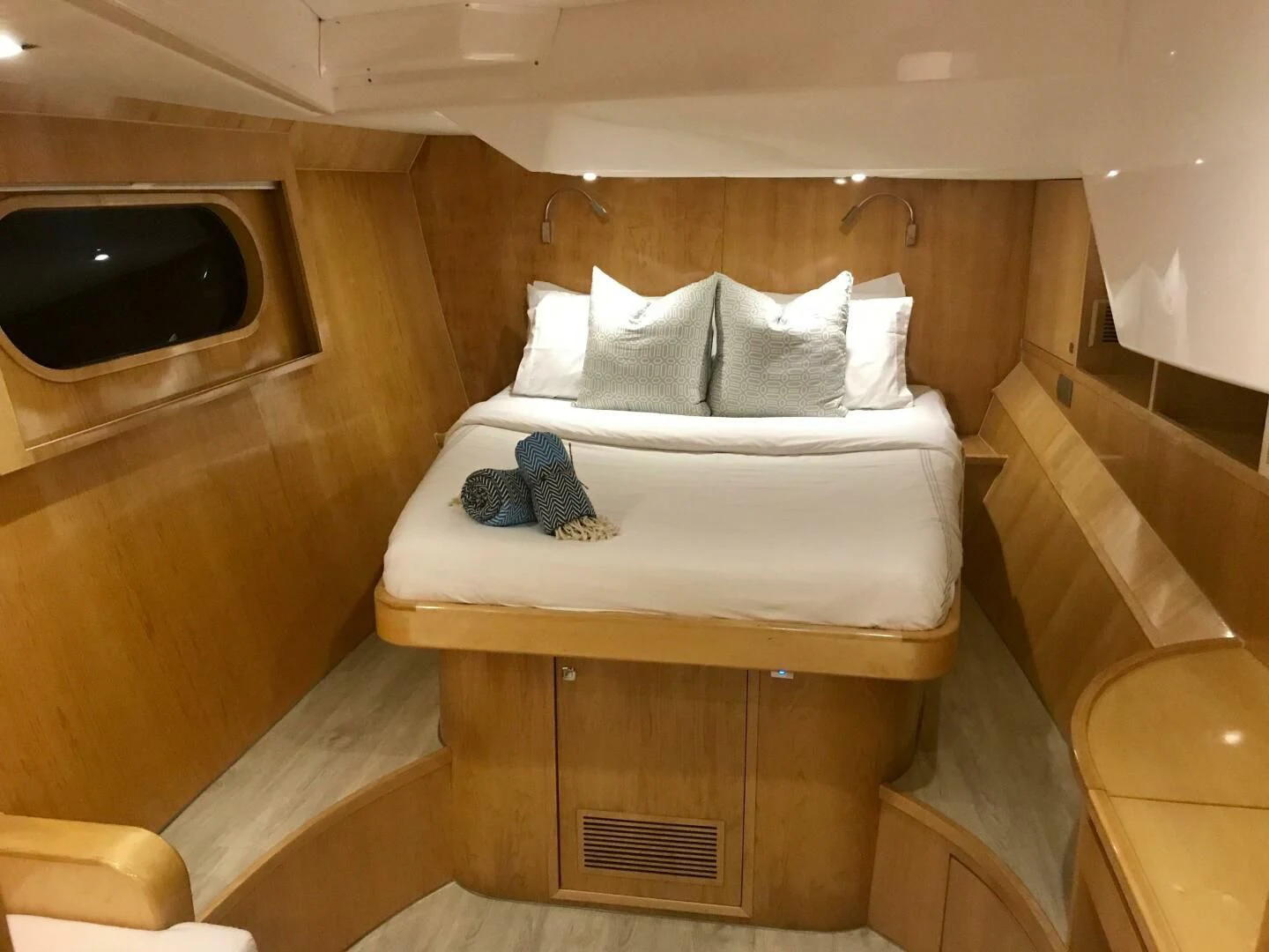 a bed in a cabin aboard LAYSAN Yacht for Sale