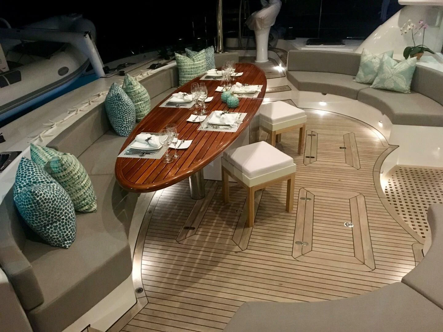 a room with a table and chairs aboard LAYSAN Yacht for Sale