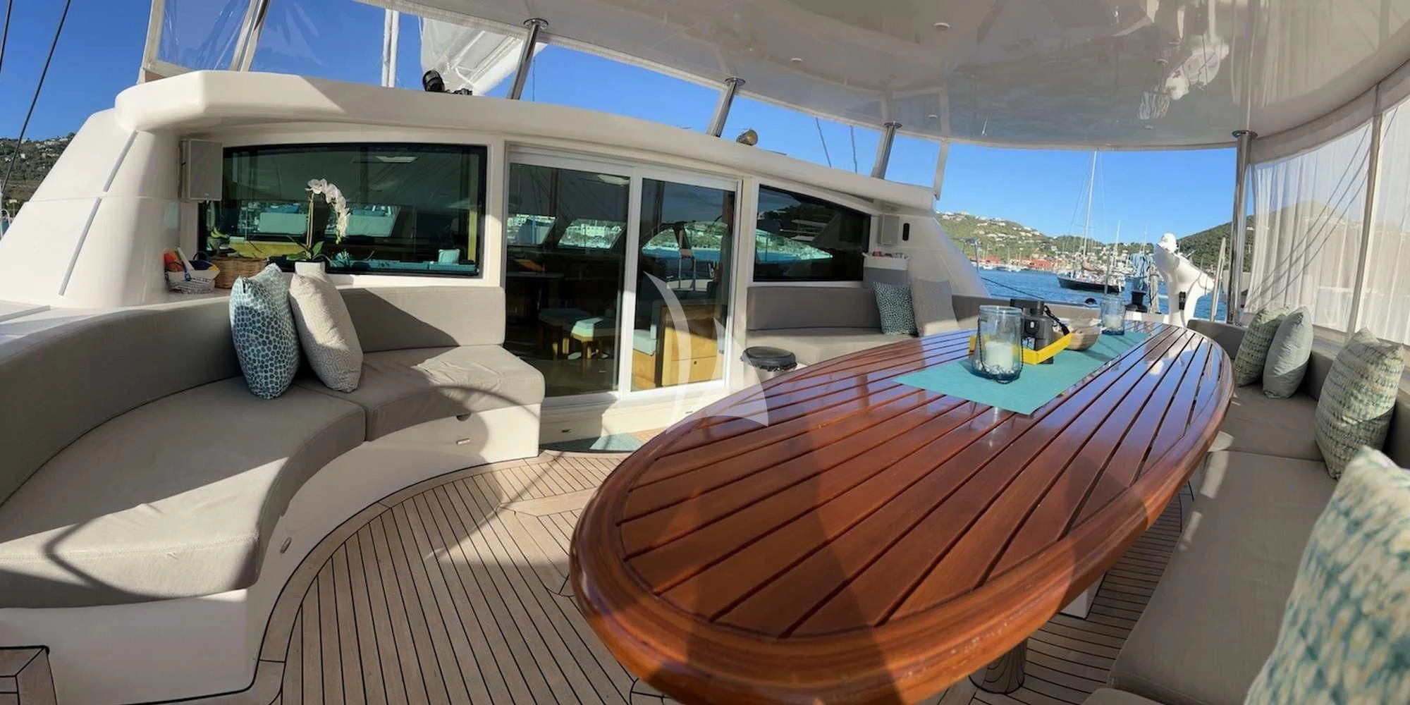 a table on a boat aboard LAYSAN Yacht for Sale