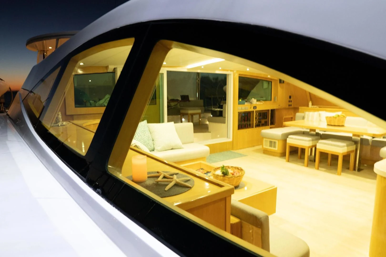 a modern looking living room aboard LAYSAN Yacht for Sale